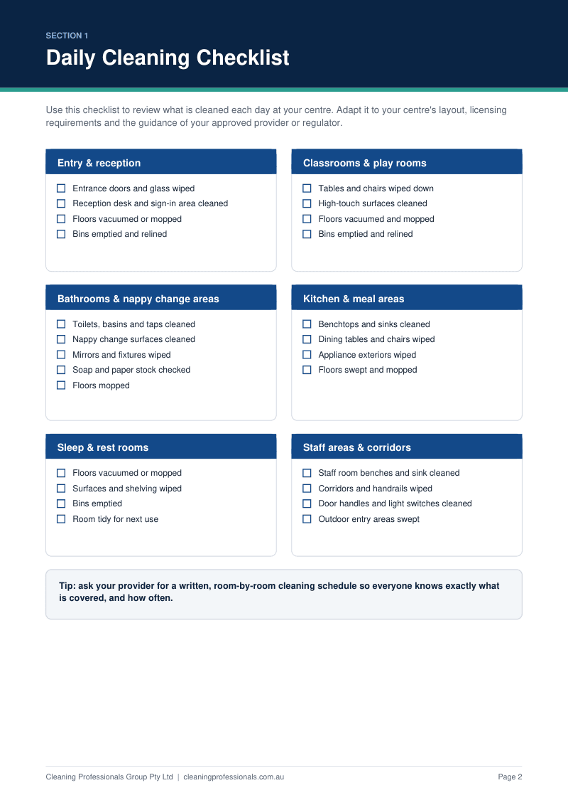 Preview of the guide page: Daily cleaning checklist