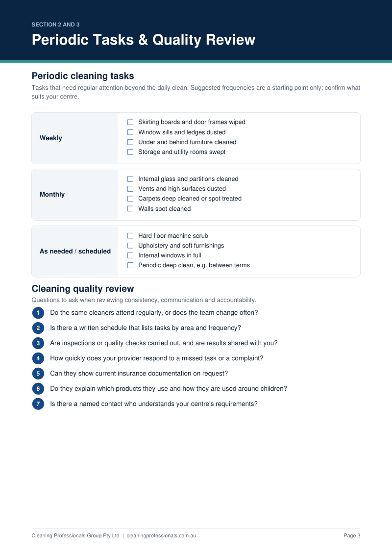 Preview of the guide page: Periodic tasks & quality review