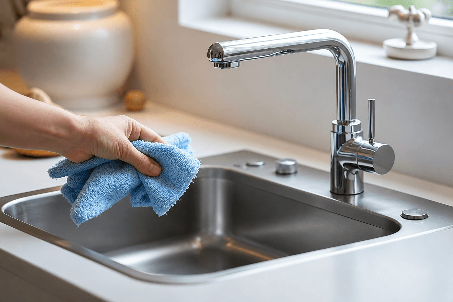 Cleaner wiping down high-touch surfaces such as door handles and light switches in a Canberra home