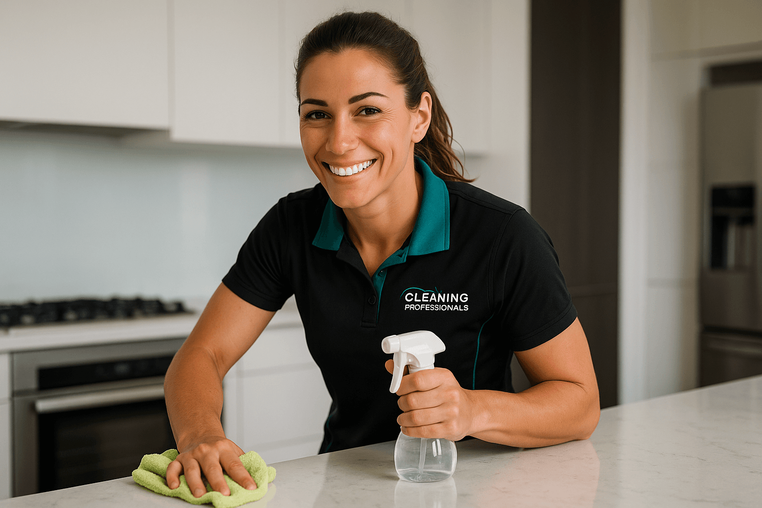 Professional cleaner in modern kitchen